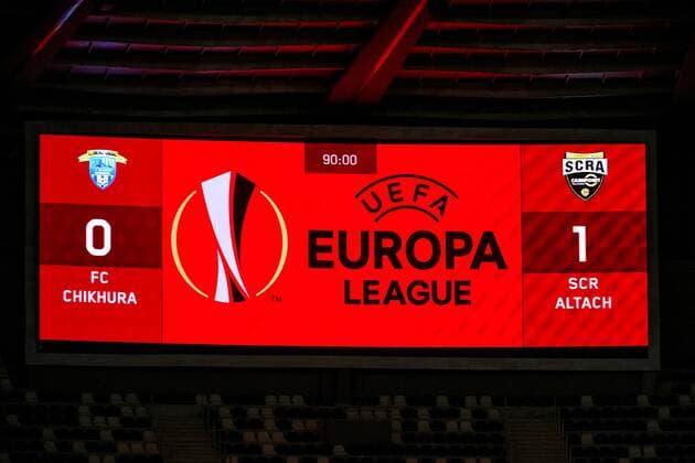 SOCCER - UEFA EL quali, Chikhura vs Altach TBILISI,GEORGIA,29.JUN.17 - SOCCER - UEFA Europa League qualification, FC Chikhura Sachkhere vs SCR Altach. Image shows a scoreboard.. GEPAxpictures xOliverxLerch