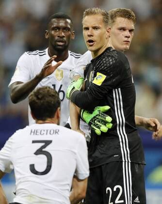 Germany vs Mexico SOCHI, SC - 29.06.2017: GERMANY VS MEXICO - Jonas HECTOR, Marc-Andre TER STEGEN, Antonio RUEDIGER and Matthias GINTER from Germany during a match between Germany and Mexico in the semifinals of the 2017 FIFA Confederations Cup on Thursday at the Sochi Olympic Stadium in Sochi. Russia. (Photo: Rodolfo Buhrer La Imagem Fotoarena) x1347299x  RodolfoxBuhrer