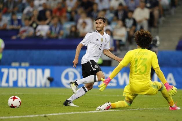 Germany vs Mexico SOCHI, SC - 29.06.2017: GERMANY VS MEXICO - Jonas HECTOR of Germany plays in front of goalkeeper OCHOA Guillermo of Mexico during a match between Germany and Mexico valid for the semifinals of the 2017 Confederations Cup on Thursday (29th) held at Sochi Olympic Stadium in Sochi, Russia. (Photo: Rodolfo Buhrer La Imagem Fotoarena) x1347393x  RodolfoxBuhrer