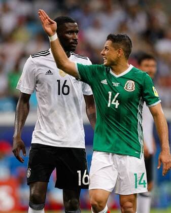 Germany vs Mexico SOCHI, SC - 29.06.2017: GERMANY VS MEXICO - HERNANDEZ Javier of Mexico discusses with RUEDIGER Antonio of Germany during a match between Germany and Mexico valid for the semifinals of the 2017 Confederations Cup, this Thursday (29), held at the Olympic Stadium in Sochi, Russia (Photo: Marcelo Machado de Melo Fotoarena) x1347403x  MarceloxMachadoxdexMelo