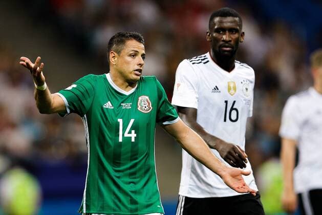 Germany vs Mexico SOCHI, SC - 29.06.2017: GERMANY VS MEXICO - HERNANDEZ Javier of Mexico discusses with RUEDIGER Antonio of Germany during a match between Germany and Mexico valid for the semifinals of the 2017 Confederations Cup, this Thursday (29), held at the Olympic Stadium in Sochi, Russia (Photo: Marcelo Machado de Melo Fotoarena) x1347404x  MarceloxMachadoxdexMelo