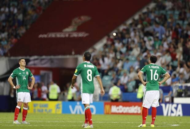 Germany vs Mexico SOCHI, SC - 29.06.2017: GERMANY VS MEXICO - HERNANDEZ Javier, FABIAN Marco and HERRERA Hector of Mexico during a match between Germany and Mexico valid for the semifinals of the 2017 Confederations Cup on Thursday (29th), held at the Sochi Olympic Stadium in Sochi, Russia. (Photo: Rodolfo Buhrer La Imagem Fotoarena) x1347450x  RodolfoxBuhrer