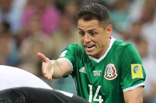 SOCHI, RUSSIA - JUNE 29, 2017: Mexico s Javier Hernandez reacts during the 2017 FIFA Confederations Cup semifinal football match against Germany at Fisht Stadium. Germany won the game 4-1. Artyom Korotayev TASS  TS055843