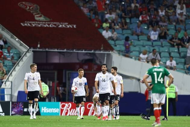 Germany vs Mexico SOCHI, SC - 29.06.2017: GERMANY VS MEXICO - Matthias Hinter, Germany& 39;s Ja Kim Kimmich and Germany& 39;s Can can celebrate a goal during Germany-Mexico match in theifinof tof the 2017 FIFA Confederations Cup on Ton Thursday at the Sochi Olympic Stadium in Sochi, Russia. (Photo: Heuler Andrey DiaEsportivo Fotoarena) x1347481x  HeulerxAndrey