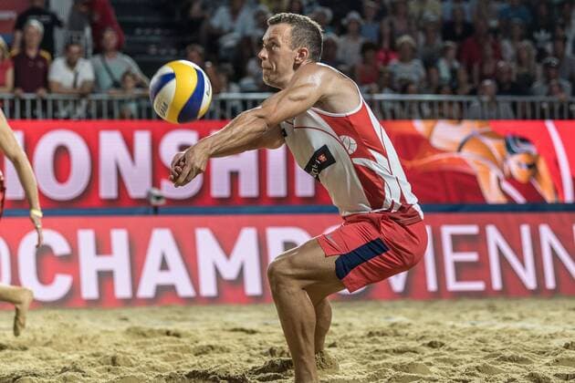 FIVB World Tour - swatch MAJOR SERIES - Porec Major; 29.06.2017 Ivan Perisic (CRO, Fussballer bei Inter Mailand, versucht sich als Beach-Volleyballer); FIVB World Tour - swatch MAJOR SERIES - Porec Major am 29.06.2017,Porec (Kroatien). xPWx