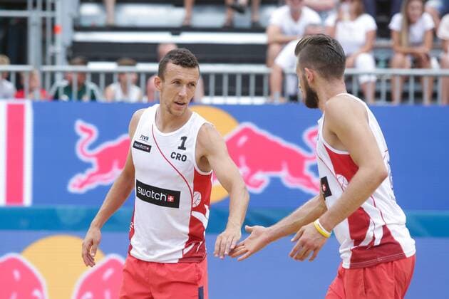 PXL_Swatch Beach volleyball Beachvolleyball Mayor Series in Porec 30.06.2017., Porec, Croatia - Swatch Beach Volleyball Mayor Series, match Perisic Dell Orco of Croatia against Gibb Crabb of USA. Ivan Perisic.  LukaxStanzl PIXSELL