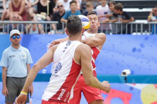 PXL_Swatch Beach volleyball Beachvolleyball Mayor Series in Porec 30.06.2017., Porec, Croatia - Swatch Beach Volleyball Mayor Series, match Perisic Dell Orco of Croatia against Gibb Crabb of USA. Ivan Perisic.  LukaxStanzl PIXSELL