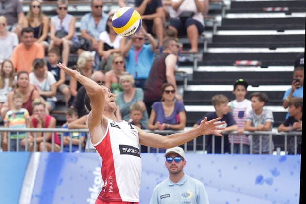 PXL_Swatch Beach volleyball Beachvolleyball Mayor Series in Porec 30.06.2017., Porec, Croatia - Swatch Beach Volleyball Mayor Series, match Perisic Dell Orco of Croatia against Gibb Crabb of USA. Ivan Perisic.  LukaxStanzl PIXSELL