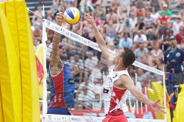 PXL_Swatch Beach volleyball Beachvolleyball Mayor Series in Porec 30.06.2017., Porec, Croatia - Swatch Beach Volleyball Mayor Series, match Perisic Dell Orco of Croatia against Gibb Crabb of USA. Ivan Perisic.  LukaxStanzl PIXSELL