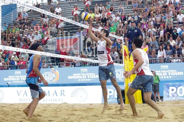 Volleyball Major USA vs CHI - Porec, Croatia 30.06.2017., Porec, Croatia - Swatch Beach volleyball Beachvolleyball Major Series. Phil Dalhausser Nick Lucena (USA) - Marco Grimalt Esteban Grimalt (Chile).  LukaxStanzl PIXSELL