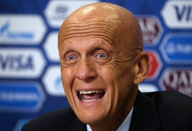 ST PETERSBURG, RUSSIA - JULY 1, 2017: FIFA Referees Committee Chairman Pierluigi Collina speaks at a press conference PK Pressekonferenz on the 2017 FIFA Confederations Cup. Alexander Demianchuk TASS  TS055AD0