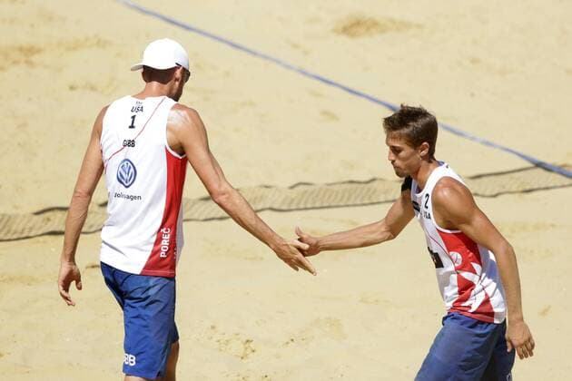 Beach volleyball Beachvolleyball Major Series, USA -Italy 01.07.2017., Croatia, Porec - Volleyball Tournament Swatch Beach Volleyball Major Series. The fourth quarter finals between USA (Gibb Crabb Taylor) and Italy (Lupo Nicolai). Jacob Gibb, Taylor Crabb.  LukaxStanzl PIXSELL