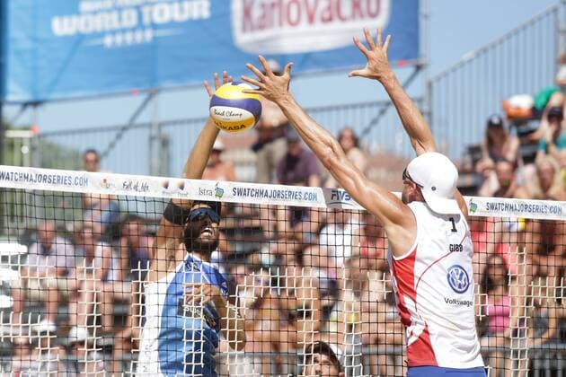 Beach volleyball Beachvolleyball Major Series, USA -Italy 01.07.2017., Croatia, Porec - Volleyball Tournament Swatch Beach Volleyball Major Series. The fourth quarter finals between USA (Gibb Crabb Taylor) and Italy (Lupo Nicolai).  LukaxStanzl PIXSELL