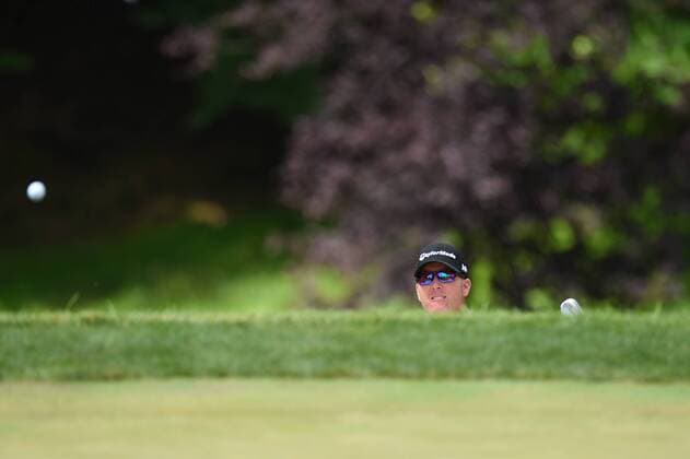 JUL 01, 2017 - D.A. Points (USA) hits out of the green side bunker on hole nine during the third round at the 2017 Quicken Loans National at the Tournament Players Club in Potomac MD. PGA Golf Herren 2017: Quicken Loans National JUL 01 - ZUMAcjm_ 20170701_zaf_cjm_018 Copyright: xJohnxMiddlebrookx