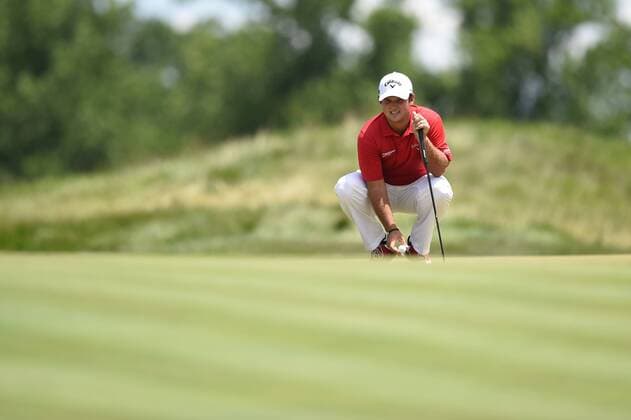 JUL 01, 2017 - Patrick Reed (USA) lines up his putt on the eighth green during the third round at the 2017 Quicken Loans National at the Tournament Players Club in Potomac MD. PGA Golf Herren 2017: Quicken Loans National JUL 01 - ZUMAcjm_ 20170701_zaf_cjm_022 Copyright: xJohnxMiddlebrookx