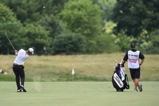 JUL 01, 2017 - Tyrone Van Aswegen (RSA) hits his approach shot to the eight green during the third round at the 2017 Quicken Loans National at the Tournament Players Club in Potomac MD. PGA Golf Herren 2017: Quicken Loans National JUL 01 - ZUMAcjm_ 20170701_zaf_cjm_025 Copyright: xJohnxMiddlebrookx
