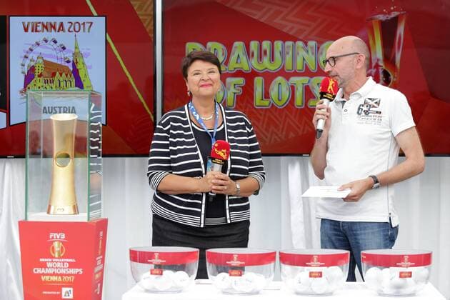 01.07.2017, Porec, CRO, FIVB World Tour, Beachvolleyball Major Series, Porec, Auslosung der Begegnungen fuer die bevorstehende Beachvolleyball WM in Wien, im Bild Renate Brauner during drawing encounters for the upcoming Beach volleyball Beachvolleyball World Championship WM Weltmeisterschaft in Vienna as a side event of the FIVB World Tour Major Series Tournament in Porec, Croatia on 2017 07 01. Porec  EX_PIXS  