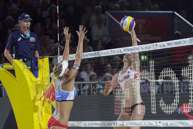 Beach volleyball Beachvolleyball Major Series - Women final - Pavan Humana-Paredes vs Hermannova Slukova 01.07.2017., Croatia, Porec - Volleyball Tournament Swatch Beach Volleyball Major Series. The Women final match between Sarah Pavan and Melissa Humana-Paredes of Canada against Barbora Hermannova and Marketa Slukova of Czech Republic. Marketa Slukova, Sarah Pavan.  LukaxStanzl PIXSELL