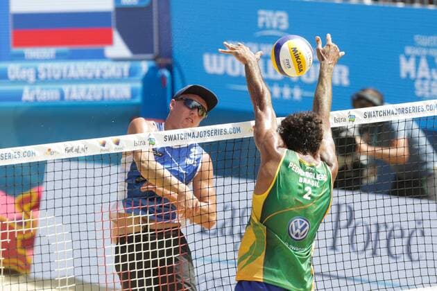 Beach volleyball Beachvolleyball Major Series - Men semifinal - Carvalhaes Solberg vs Stoyanovskiy Yarzutkin 01.07.2017., Porec, Croatia - Volleyball Tournament Swatch Beach Volleyball Major Series. The Men semifinal match between Gustavo Albrecht Carvalhaes and Pedro Solberg of Brazil against Oleg Stoyanovskiy and Artem Yarzutkin of Russia. Carvalhaes and Solber won 2:0 Artem Yarzutkin, Pedro Solberg.  LukaxStanzl PIXSELL