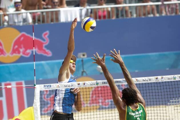 Beach volleyball Beachvolleyball Major Series - Men semifinal - Carvalhaes Solberg vs Stoyanovskiy Yarzutkin 01.07.2017., Porec, Croatia - Volleyball Tournament Swatch Beach Volleyball Major Series. The Men semifinal match between Gustavo Albrecht Carvalhaes and Pedro Solberg of Brazil against Oleg Stoyanovskiy and Artem Yarzutkin of Russia. Carvalhaes and Solber won 2:0 Oleg Stoyanovskiy, Pedro Solberg.  LukaxStanzl PIXSELL