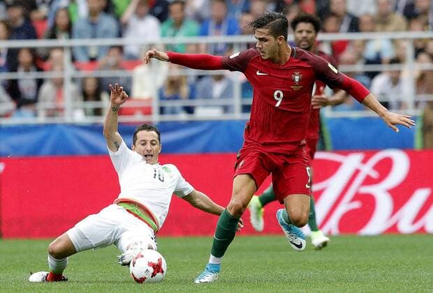 MOSCOW, RUSSIA â€“ JULY 2, 2017: Portugalâ€™s Andres Guardado (L) and Mexicoâ€™s Andre Silva struggle for the ball in their 2017 FIFA Confederations Cup third place football match at Otkrytie Arena. Mikhail Japaridze TASS  TS055C80