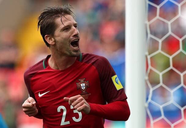 MOSCOW, RUSSIA â€“ JULY 2, 2017: Portugalâ€™s Adrien Silva scores a goal against Mexico in their 2017 FIFA Confederations Cup third place football match at Otkrytie Arena. Sergei Savostyanov TASS  TS055C95