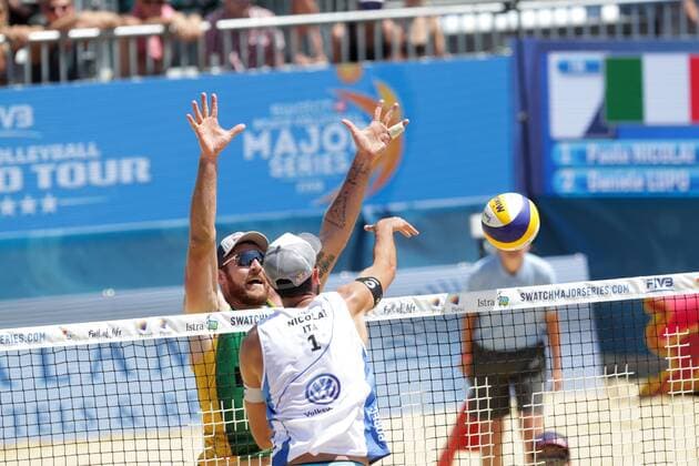 Beach volleyball Beachvolleyball Major Series - Men semifinal - Nicolai Lupo vs Cerutti Bruno Schmidt 02.07.2017., Porec, Croatia - Volleyball Tournament Swatch Beach Volleyball Major Series. The Men semifinal match between Paolo Nicolai and Daniele Lupo of Italy against Alison Cerutti and Bruno Oscar Schmidt of Brazill. Nicolai and Lupo won 2:1. Alison Cerutti.  LukaxStanzl PIXSELL