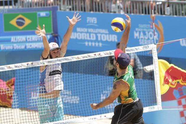 Beach volleyball Beachvolleyball Major Series - Men semifinal - Nicolai Lupo vs Cerutti Bruno Schmidt 02.07.2017., Porec, Croatia - Volleyball Tournament Swatch Beach Volleyball Major Series. The Men semifinal match between Paolo Nicolai and Daniele Lupo of Italy against Alison Cerutti and Bruno Oscar Schmidt of Brazill. Nicolai and Lupo won 2:1. Paolo Nicolai, Bruno Oscar Schmidt.  LukaxStanzl PIXSELL