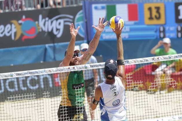Beach volleyball Beachvolleyball Major Series - Men semifinal - Nicolai Lupo vs Cerutti Bruno Schmidt 02.07.2017., Porec, Croatia - Volleyball Tournament Swatch Beach Volleyball Major Series. The Men semifinal match between Paolo Nicolai and Daniele Lupo of Italy against Alison Cerutti and Bruno Oscar Schmidt of Brazill. Nicolai and Lupo won 2:1. Alison Cerutti, Daniele Lupo.  LukaxStanzl PIXSELL