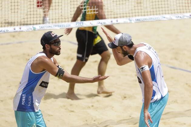 Beach volleyball Beachvolleyball Major Series - Men semifinal - Nicolai Lupo vs Cerutti Bruno Schmidt 02.07.2017., Porec, Croatia - Volleyball Tournament Swatch Beach Volleyball Major Series. The Men semifinal match between Paolo Nicolai and Daniele Lupo of Italy against Alison Cerutti and Bruno Oscar Schmidt of Brazill. Nicolai and Lupo won 2:1. Paolo Nicolai, Daniele Lupo.  LukaxStanzl PIXSELL
