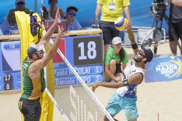 Beach volleyball Beachvolleyball Major Series - Men semifinal - Nicolai Lupo vs Cerutti Bruno Schmidt 02.07.2017., Porec, Croatia - Volleyball Tournament Swatch Beach Volleyball Major Series. The Men semifinal match between Paolo Nicolai and Daniele Lupo of Italy against Alison Cerutti and Bruno Oscar Schmidt of Brazill. Nicolai and Lupo won 2:1. Alison Cerutti, Daniele Lupo.  LukaxStanzl PIXSELL