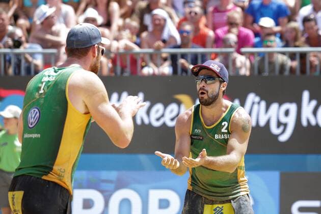 Beach volleyball Beachvolleyball Major Series - Men semifinal - Nicolai Lupo vs Cerutti Bruno Schmidt 02.07.2017., Porec, Croatia - Volleyball Tournament Swatch Beach Volleyball Major Series. The Men semifinal match between Paolo Nicolai and Daniele Lupo of Italy against Alison Cerutti and Bruno Oscar Schmidt of Brazill. Nicolai and Lupo won 2:1. Alison Cerutti, Bruno Oscar Schmidt.  LukaxStanzl PIXSELL