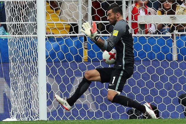 MOSCOW, RUSSIA â€“ JULY 2, 2017: Portugal s goalkeeper Rui Patricio in action in the 2017 FIFA Confederations Cup third place football match against Mexico at Spartak Stadium. Portugal won the game 2-1 and claiomed bronze medals. Sergei Savostyanov TASS  TS055C99