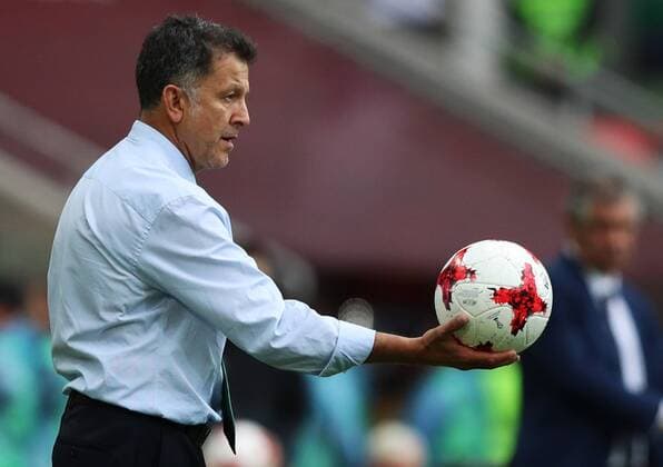 MOSCOW, RUSSIA â€“ JULY 2, 2017: Mexico s Juan Carlos Osorio holds Krasava in their 2017 FIFA Confederations Cup third place football match against Portugal at Spartak Stadium. Portugal won the game 2-1 in extra time and claimed bronze medals. Sergei Savostyanov TASS  TS055CAF