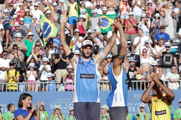 Swatch Beach volleyball Beachvolleyball Major Series, Awarding medals 02.07.2017., Croatia, Porec - Volleyball Tournament Swatch Beach Volleyball Major Series. Awarding medals. First place was won by Brazil (Pedro Solbe Guto Carval), Italy second (Lupo Nicolai) and Brazil third (Alison Bruno). Daniele Lupo, Paolo Nicolai.  LukaxStanzl PIXSELL