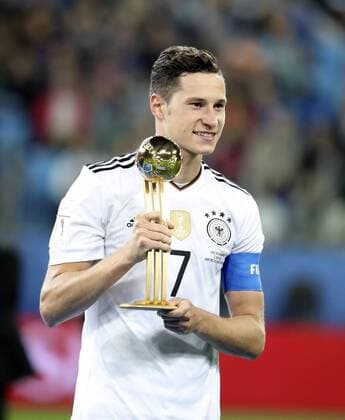 (170703) -- ST. PETERSBURG, July 3, 2017 -- Golden Ball winner Julian Draxler of Germany holds the trophy during the awarding ceremony after the final match between Chile and Germany at the 2017 FIFA Confederations Cup in St. Petersburg, Russia, on July 2, 2017. Germany claimed the title with 1-0. ) (SP)RUSSIA-ST. PETERSBURG-SOCCER-FIFA CONFED CUP-FINAL-GER VS CHI XuxZijian 
