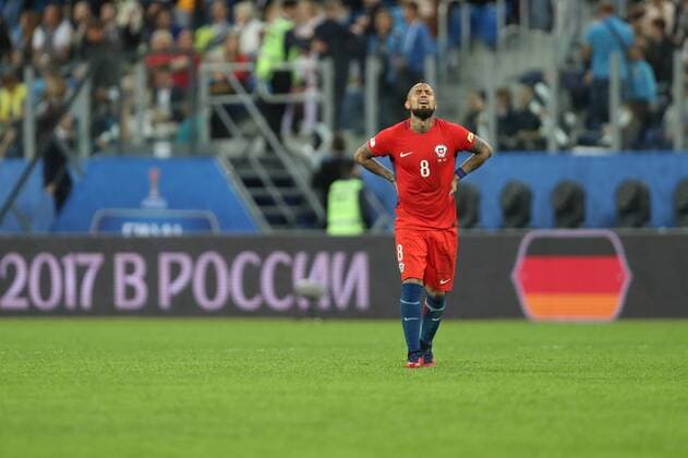 (170703) -- ST. PETERSBURG, July 3, 2017 -- Arturo Vidal of Chile reacts after losing the final match between Chile and Germany at the 2017 FIFA Confederations Cup in St. Petersburg, Russia, on July 2, 2017. Germany claimed the title by defeating Chile with 1-0. ) (SP)RUSSIA-ST. PETERSBURG-SOCCER-FIFA CONFED CUP-FINAL-GER VS CHI WuxZhuang 
