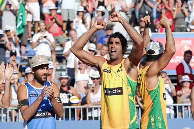 Swatch Beach volleyball Beachvolleyball Major Series, Awarding medals 02.07.2017., Croatia, Porec - Volleyball Tournament Swatch Beach Volleyball Major Series. Awarding medals. First place was won by Brazil (Pedro Solbe Guto Carval), Italy second (Lupo Nicolai) and Brazil third (Alison Bruno). Gustavo Albrecht Carvalhaes, Pedro Solberg.  LukaxStanzl PIXSELL
