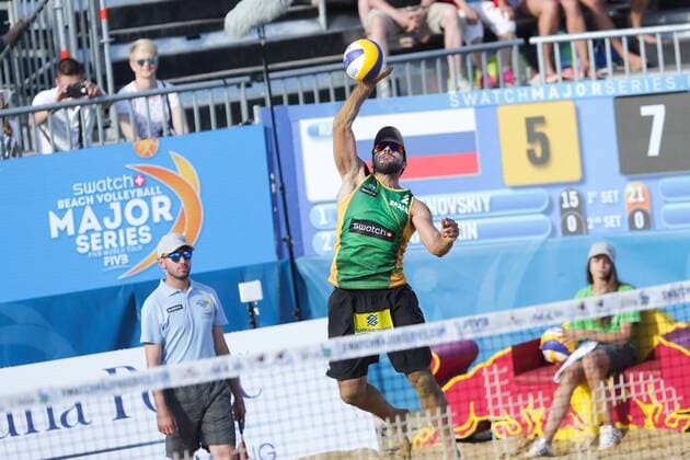 Swatch Beach volleyball Beachvolleyball Major Series. The third place 02.07.2017., Croatia, Porec - Volleyball Tournament Swatch Beach Volleyball Major Series. The third place match between Russia (Stoyanovskiy Yarzutkin) and Brazil (Alison Bruno). Bruno Oscar Schmidt.  LukaxStanzl PIXSELL