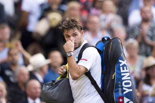170703 Stan Wawrinka, Schweiz, efter förlusten i första omgangen av tennisturneringen Wimbledon den 3 juli 2017 i London.  Copyright: DANIELxSTILLER BB170703DS045