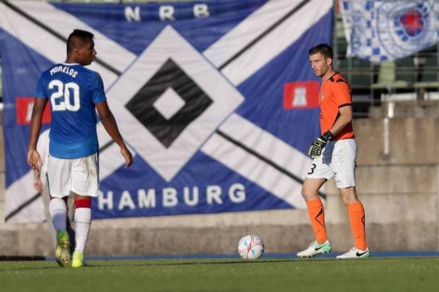 Charly Schinker (Torwart Niederkorn 13) 04.07.2017 Fussball Europa League Qualifikation, 1. Runde, Saison 2017-2018 04.07.2017 LUX, ELQ, FC Progres Niederkorn (LUX) - Glasgow Rangers FC (SCO) Stade Josy Barthel, Luxemburg 