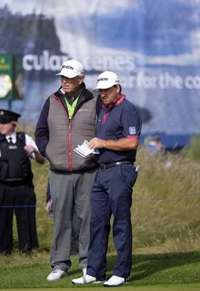 July 5th 2017, Portstewart Golf Club, Portstewart, Northern Ireland; Dubai Duty Free Irish Open Golf Championship; Pro-Am Tournament; Graeme McDowell (NIR) takes a check of the card as he prepares to play on the 18th putting green xNigelxCookex  ActionPlus11897931