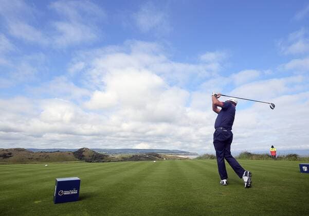 July 5th 2017, Portstewart Golf Club, Portstewart, Northern Ireland; Dubai Duty Free Irish Open Golf Championship; Pro-Am Tournament; Graeme McDowell (NIR) hits his shot from the 1st tee xNigelxCookex  ActionPlus11897934