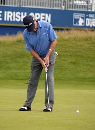July 5th 2017, Portstewart Golf Club, Portstewart, Northern Ireland; Dubai Duty Free Irish Open Golf Championship; Pro-Am Tournament; Miguel Angel Jimenez (ESP) putts on the 18th green xNigelxCookex  ActionPlus11897938