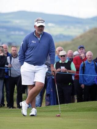 July 5th 2017, Portstewart Golf Club, Portstewart, Northern Ireland; Dubai Duty Free Irish Open Golf Championship; Pro-Am Tournament; Darren Clark (NIR) waits to play his shot on the 18th green xNigelxCookex  ActionPlus11897941