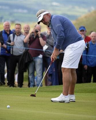 July 5th 2017, Portstewart Golf Club, Portstewart, Northern Ireland; Dubai Duty Free Irish Open Golf Championship; Pro-Am Tournament; Darren Clarke (NIR) plays his shot on the 18th green xNigelxCookex  ActionPlus11897942