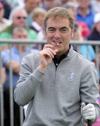 July 5th 2017, Portstewart Golf Club, Portstewart, Northern Ireland; Dubai Duty Free Irish Open Golf Championship; Pro-Am Tournament; Actor, James Nesbitt, who is from the local area, chews on his tee before starting his round xNigelxCookex  ActionPlus11897955