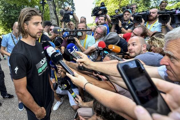 Themen der Woche Bilder des Tages - SPORT Slovakian world champion Peter Sagan pictured at a press conference PK Pressekonferenz at his hotel in Vittel, regarding his disqualification from the Tour De France prior to the fifth stage of the 104th edition of the Tour de France cycling race, 160.5 km from Vittel to La Planche des Belles Filles, France, Wednesday 05 July 2017. This year s Tour de France takes place from July first to July 23rd. DIRKxWAEM  x05126707x