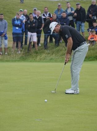 July 6th 2017, Portstewart Golf Club, Portstewart, Northern Ireland; Dubai Duty Free Irish Open Golf Championship; Day 1; Graeme McDowell (NIR) makes his putt on the 16th xNigelxCookex  ActionPlus11898267