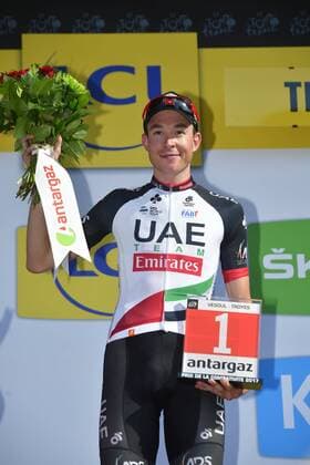 TROYES, FRANCE - JULY 6 : LAENGEN Vegard Stake (NOR) Rider of UAD Abu Dhabi pictured during the podium ceremony after winning the Prix Antargaz during stage 6 of the 104th edition of the 2017 Tour de France cycling race, a stage of 216 kms between Vesoul and Troyes on July 06, 2017 in Troyes, France, 6 07 2017 CYCLISME : Tour de France 2017 - Etape 6 - Vesoul Troyes - 06 07 2017 Photonews Panoramic 